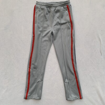 PUMA TMC Pleated Sweatpants Boys Large Gray Striped Zip Pockets