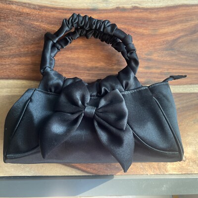 Vintage Black Evening Handbag Purse Satin Cocktail Dress Bag Bow Knot &  Handles | eBay