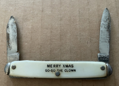 Vintage IDEAL K CO 2 Blade Folding Pocket Knife MERRY XMAS GO-GO THE CLOWN #2