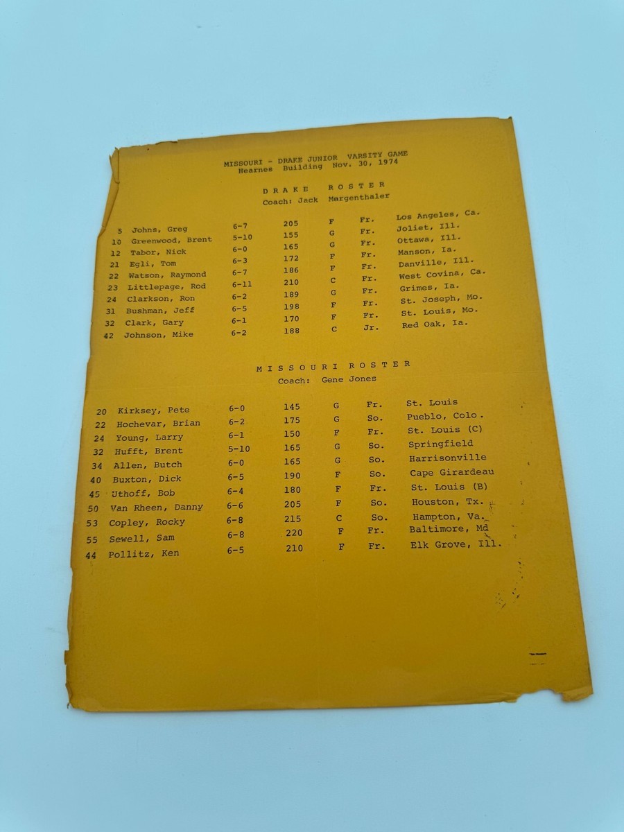 1974 Missouri Tigers v Drake Bulldogs Junior Varsity Basketball