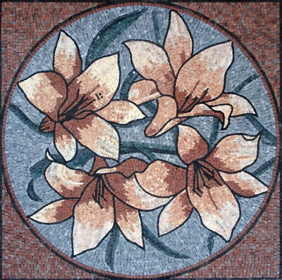 Handmade Decorative Soft Pink Lilies Mosaic Tile and Wall Art