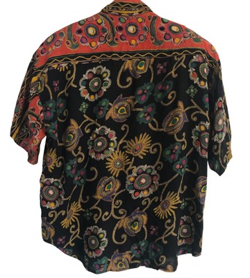 RARE vtg 80s Mens Funky Button Up Rayon Shirt Sz M Hippie Tribal Festival  Ethnic