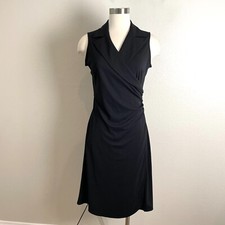 Express Womens 5/6 Faux Wrap Black Dress Sleeveless Knee Length Stretch