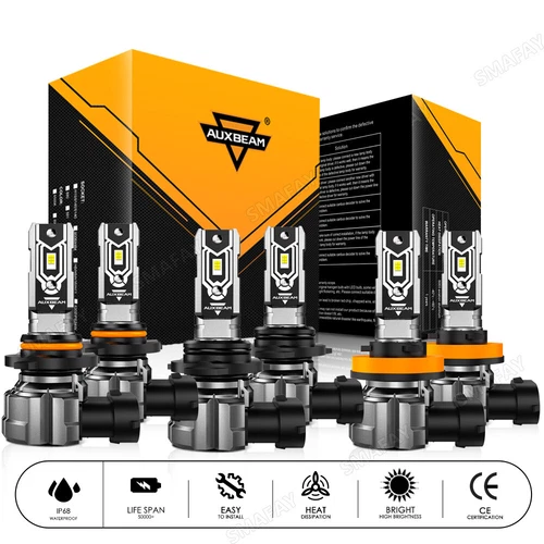 AUXBEAM Combo 9005 9006 H11 LED Headlight Kit Bulbs High Low Beam White 6500K