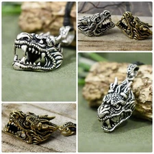 Dragon Head Pendant Sterling Silver-Brass Necklace Charm Jewelry