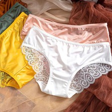 Ladies Shiny Satin Knickers Sexy Briefs Women Underwear Lace Seamless Panties UK