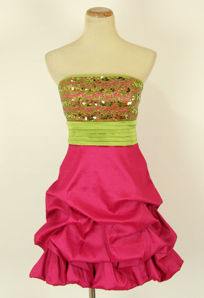 NEW XOXO $80 Pink Green Prom Formal Strapless Fit & Flare Short Dress Size 5