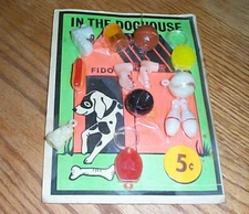 Vintage display card 5c in the doghouse charms and toys #jd538