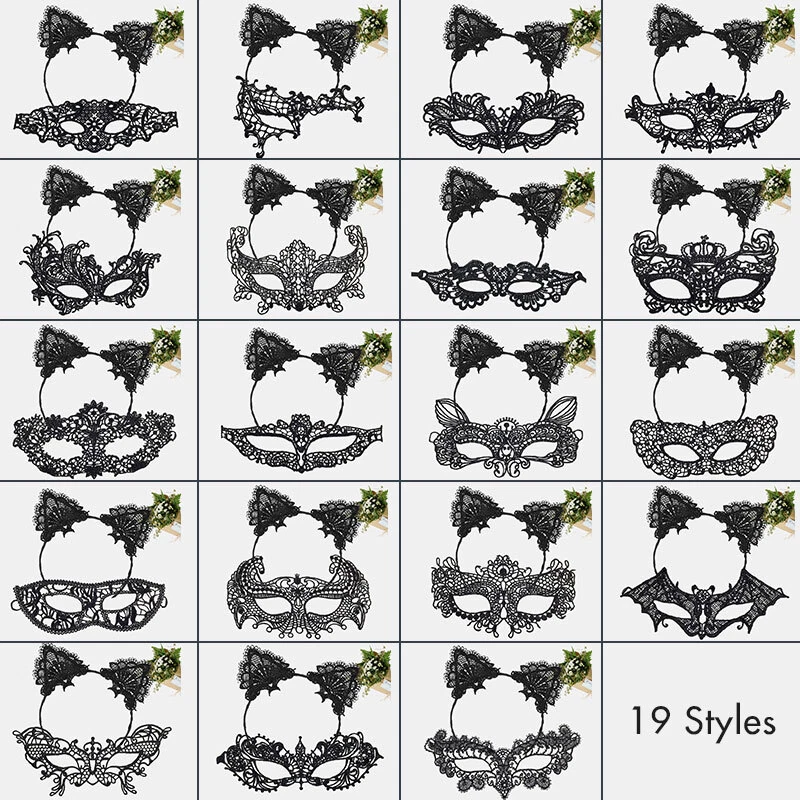 Máscara de encaje para mujer + diadema para carnaval conjunto de media cara fiesta disfraces Foto 3 de 4