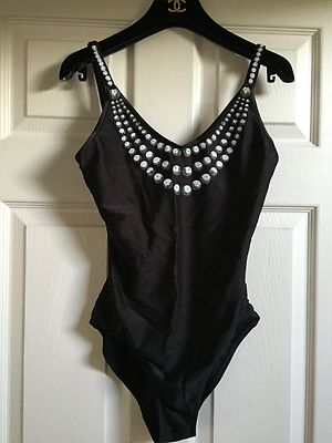 CHANEL VINTAGE 97P PEARL TROMPE L'OEIL ONE-PIECE BLACK CHANEL VINTAGE 97P PEARL TROMPE L'OEIL ONE-PIECE BLACK