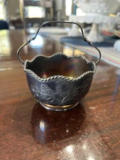 Vintage Pairpoint MFG Quadruple Plate Bowl w/Hinged Handle Etched Flowers