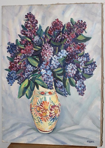 Prof. Stoyan Domuschiev (1935-2021) Oil painting still life with lilacs signed - Picture 5 of 13