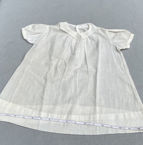 Antique Sheer Embroidered Linen Baby Dress White Smocked Trim Collar Handmade - Picture 5 of 11