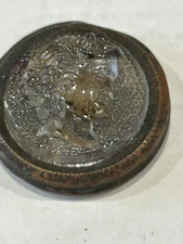 Antique Victorian Era Bust Brass Accent Glass High Relief Cameo Picture Button