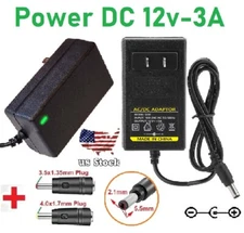 12V 3A AC/DC Adapter Power Supply Charger with 5.5x2.1mm +2 DC Power Plug Tips