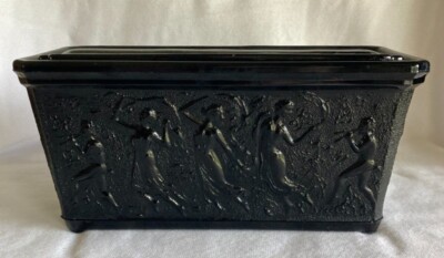 Antique L.E Smith Black Amethyst Glass Neoclassical Dancing Nude Maidens Planter