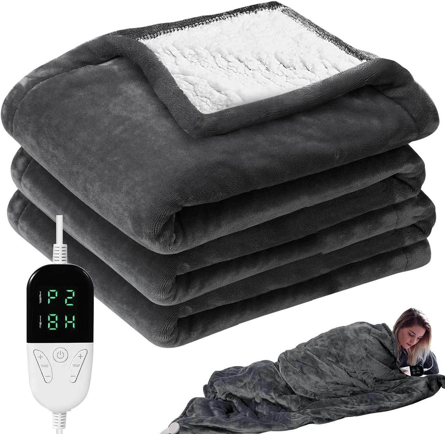 Heated Throw Electric Fleece Over Blanket Sofa Bed (130 X 150) 6 levels