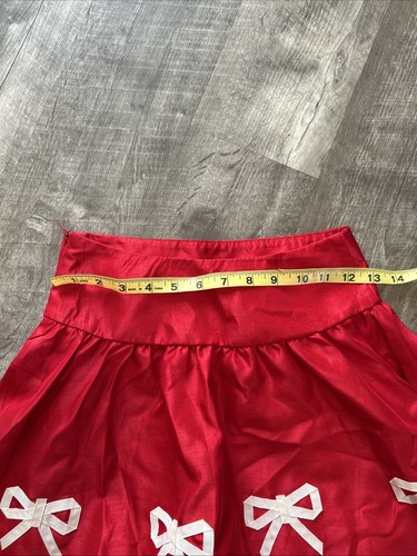 Satin Red White Bow Hartstrings Skirt Elastic Pull On GIRLS Sz 8 Holiday Party - Picture 3 of 6