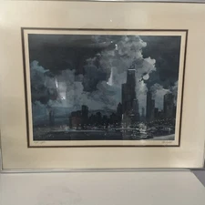 Tom Lynch Lithograph Print. Hand signed “Night lights’ Framed
