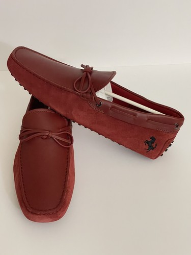Tod’s for Ferrari New Gommini Red Suede Driving Shoes Loafers Size 10.5 US - Picture 2 of 8