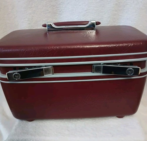 Vintage Samsonite Sentry Train Burgundy Cosmetic Travel Hard Luggage Grannycore - Picture 8 of 23