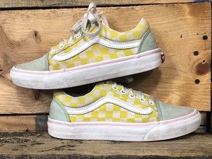 vans classic checkerboard old skool skateboard yellow black white canvas sneakers