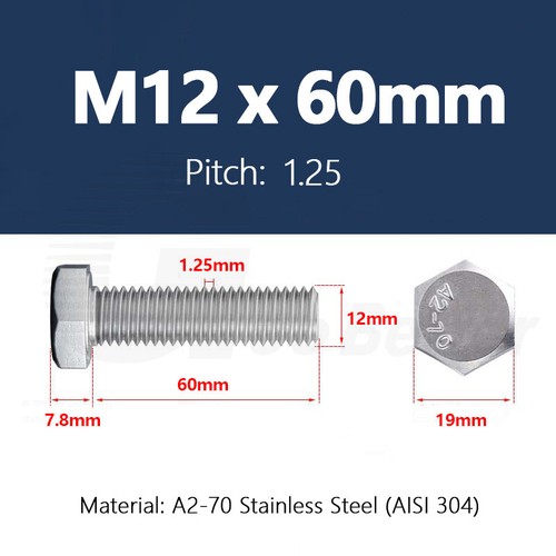 M6 M8 M10 M12 M14 M16 Metric Hex Head Bolts Fine Thread Screw Stainless Steel A2 - Picture 87 of 126