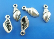 12 Seashell Charms 15 x 6 mm Shell Antique Silver Tone Metal US Seller 1262