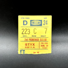 1981 STYX CONCERT TICKET STUB, AUG 21 1981 MADISON SQUARE GARDEN