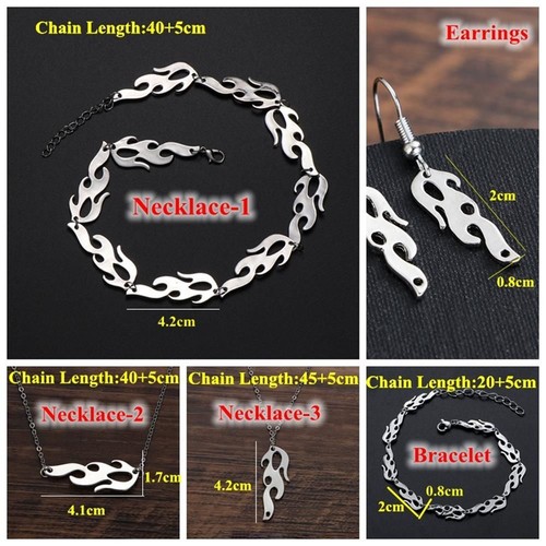 Accessories Hip Hop Hook Earrings Wave Sun Choker Bracelet Fire Flame Necklace - Picture 4 of 12