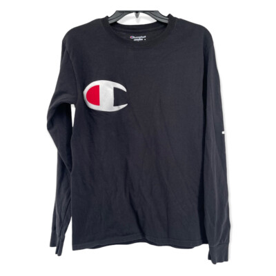 Champion Men’s Heritage Big C Black Long Sleeve Graphic T-Shirt Size Small 
