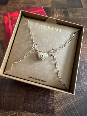 Coach Silver Heart Link Bracelet with Gold Accent COACH 925 Sterling Silver Heart Charm Bracelet Vintage Yet  main image 3