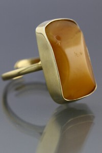 Authentic Butterscotch Genuine BALTIC AMBER Gold Plated Silver Adjustable Ring 7.2g 425-19