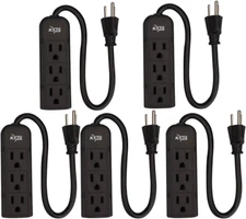 3-Outlet Power Strip Power Extension Cord 5-Pack,Outlet Saver,1-Foot Cord, ETL L
