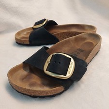 Birkenstock Madrid Big Buckle Sandals Women EU 38 US 7 Black Nubuck Leather Cork