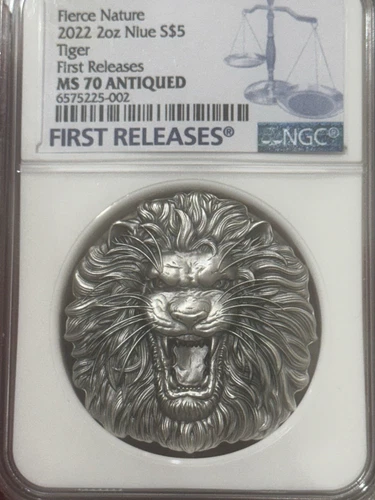 RARE LABEL ERROR 2022 Niue 2oz Fierce Nature LION NGC MS70 Tiger First Releases