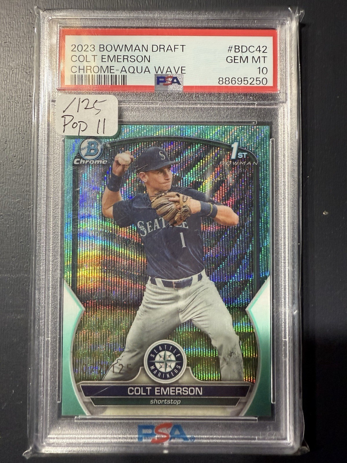 2023 1st Bowman Chrome Colt Emerson Aqua Wave Refractor /125 #BDC-42 - PSA 10