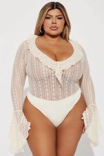 Fashion Nova Cream Lace Ruffle Bodysuit NWT
