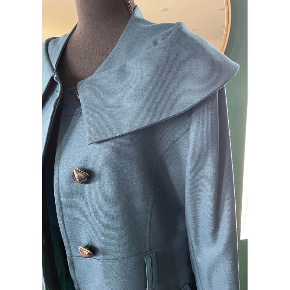 Gabardina Messakon verde azulado para mujer M estructurada mod vintage elegante silenciosa de lujo Foto 4 de 4