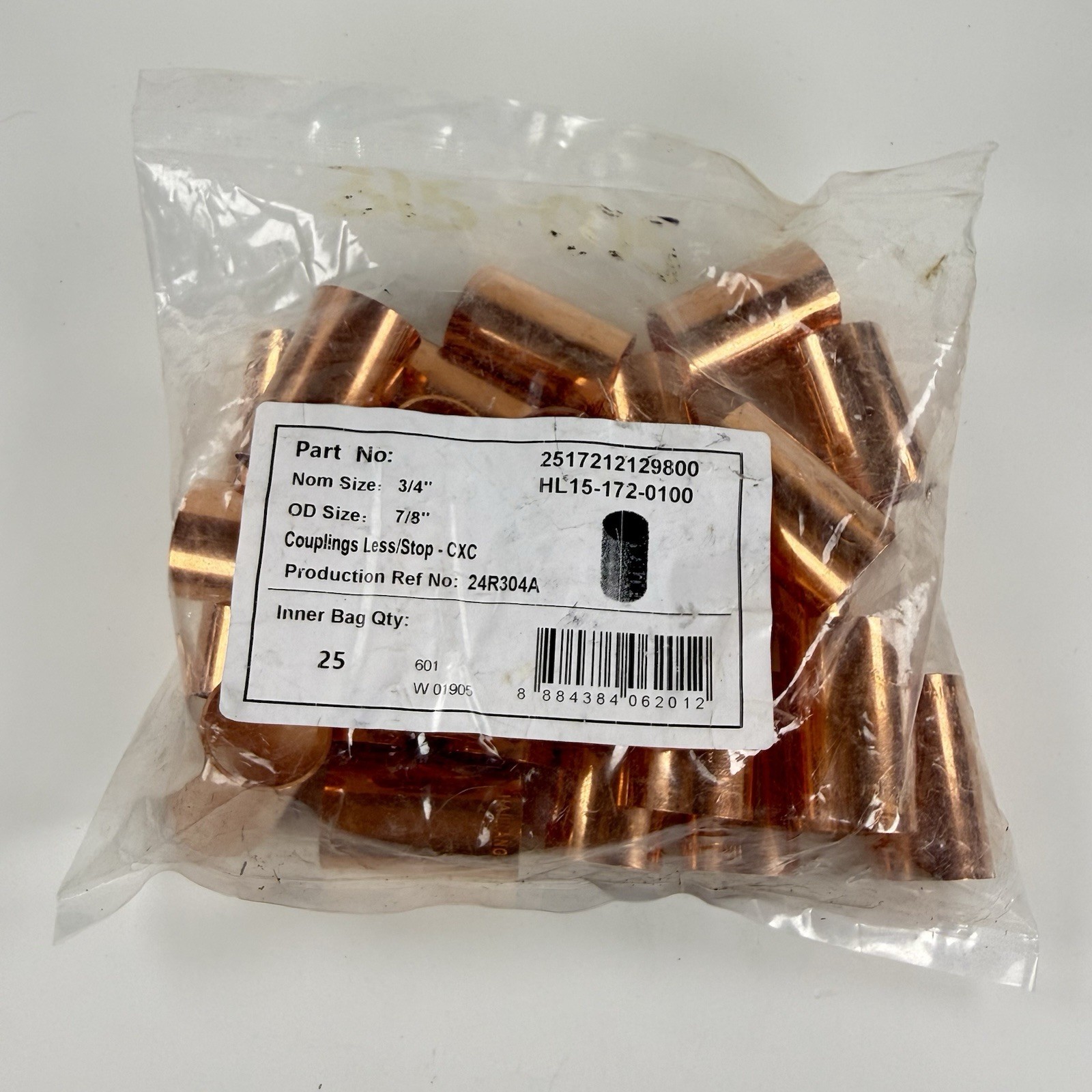 Copper Coupling Less Stop CXC  1/2”x5/8” HL15-172-0150 Lot Of 25