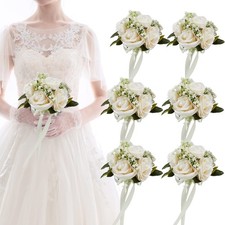 6.5 Inch Bridesmaid Bouquet Set of 6, Ivory Wedding Bouquets for Bridesmaids,...