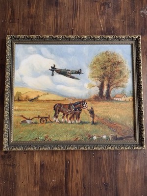 Schönes altes Original Ölgemälde im goldenen Holzrahmen ''letzter Flug'' signiert
