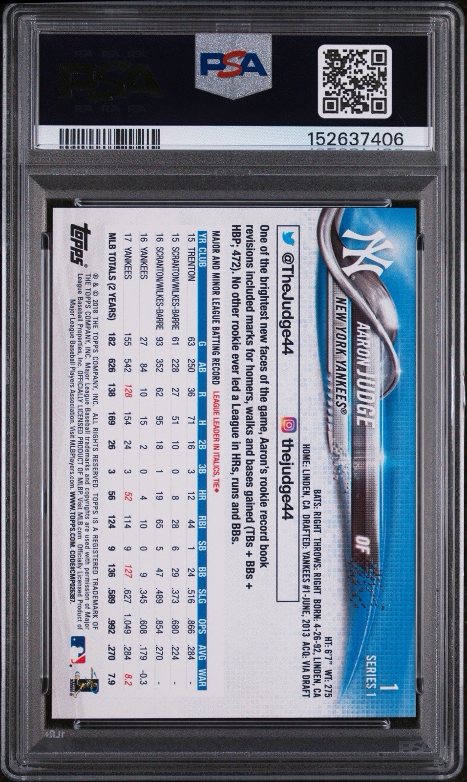 Aaron Judge 2018 Topps #1 PSA 9 Mint 🔥🔥🔥 Yankees - Looks Nicer!!! view 2