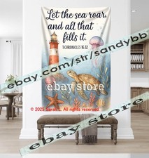 Fabric Tapestry Psalm Scripture Ocean Decor whale art 59X82 in