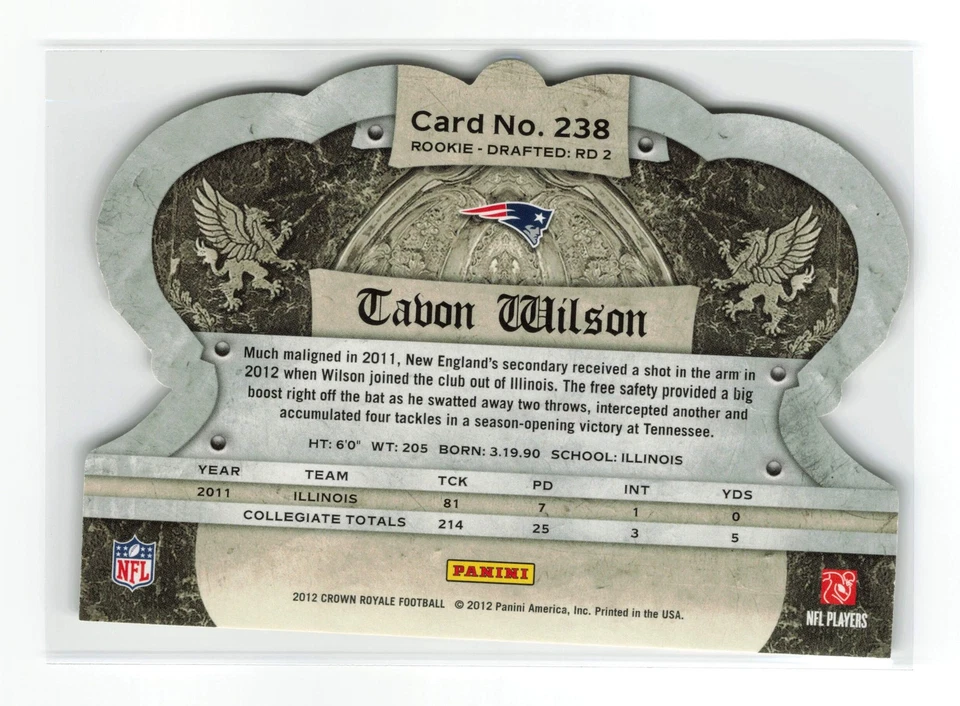 2012 CROWN ROYALE TAVON WILSON #238 BRONZE RC PATRIOTS - Image 2 of 2
