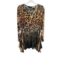 Vintage Pyramind Collection Mob Wife Top Medium Brown Animal Print Rhinestone