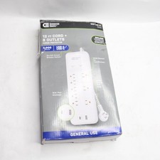 Commercial Electric Braided Cord 8-Outlet Surge Protector with USB White 12 Ft