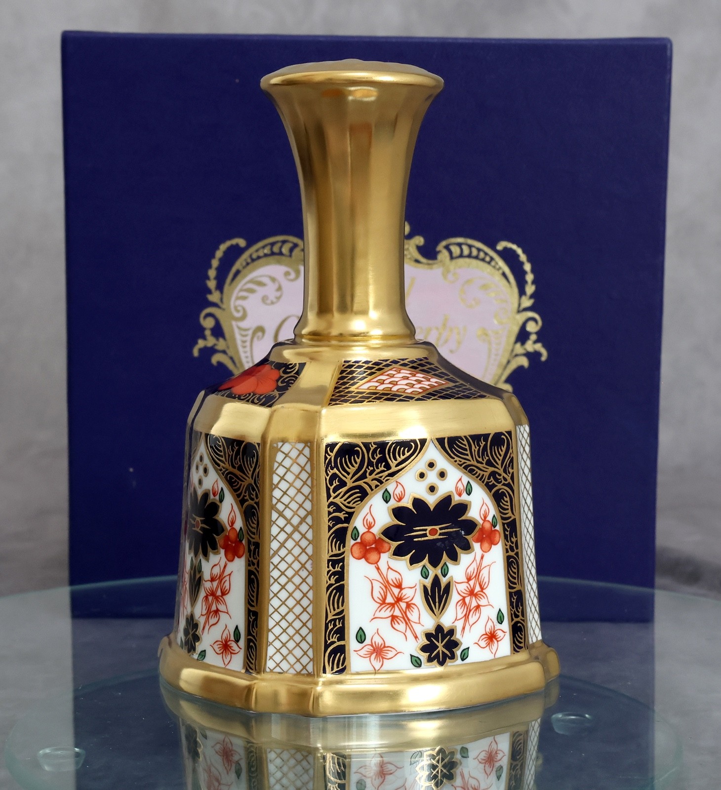 Royal Crown Derby "Hand Bell" Solid Gold Band Boxed Old Imari 1128 Pattern First