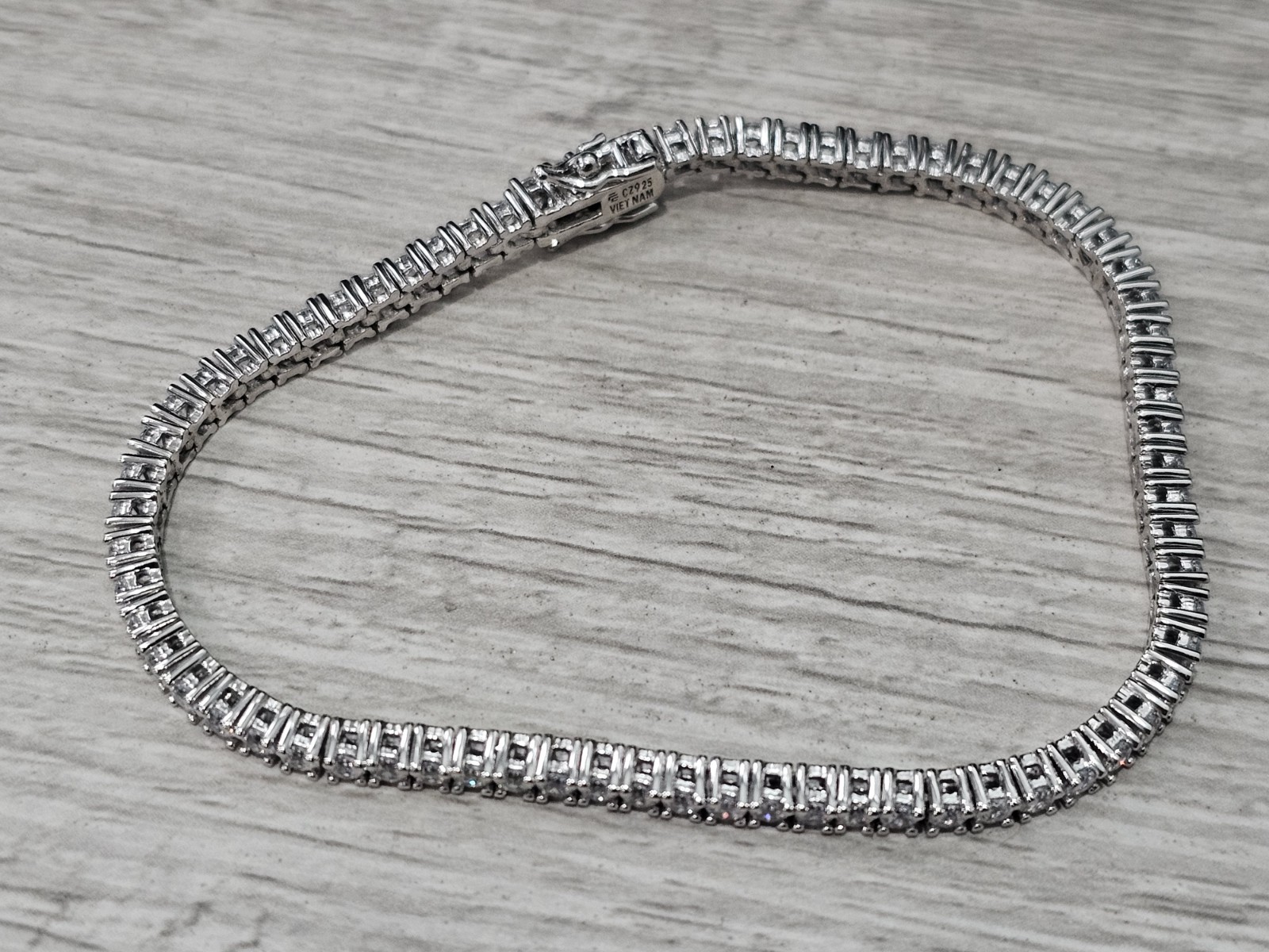 QVC Diamonique Sterling Silver 100-Facet Tennis Bracelet Platinum Clad 7.5"