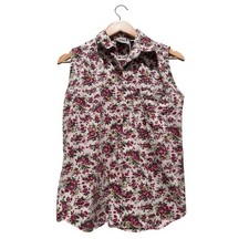 Vintage Terra Colorful Floral Denim Vest Size Large Cotton Western Cowgirl